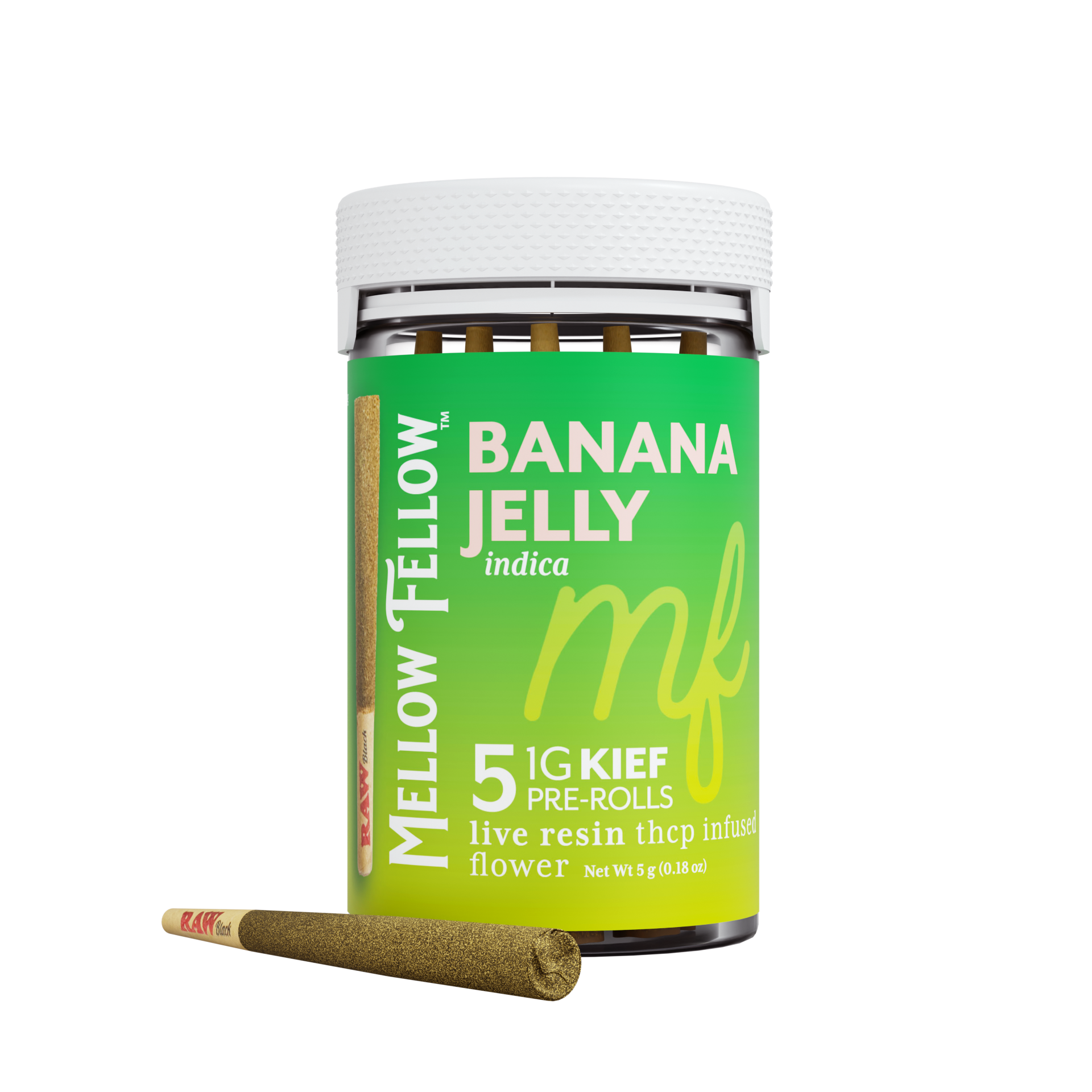 Mellow Fellow Banana Jelly 5g THCp Kief Pre-Rolls (5 Pack) package