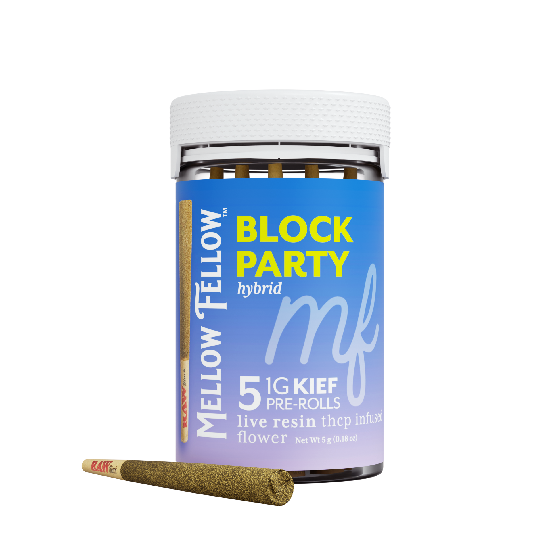 Mellow Fellow Block Party 5g THCp Kief Pre-Rolls (5 Pack) package
