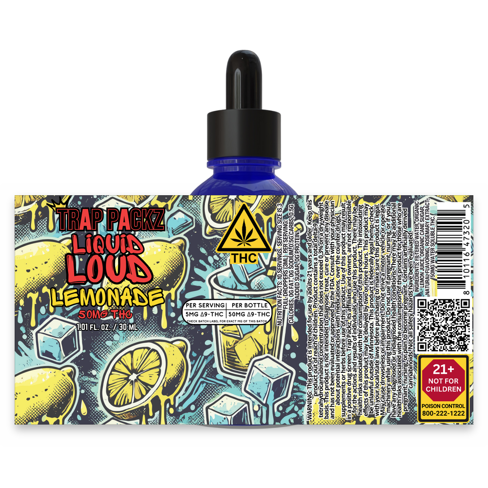 Trap Packz Liquid Loud Lemonade 50mg THC full label