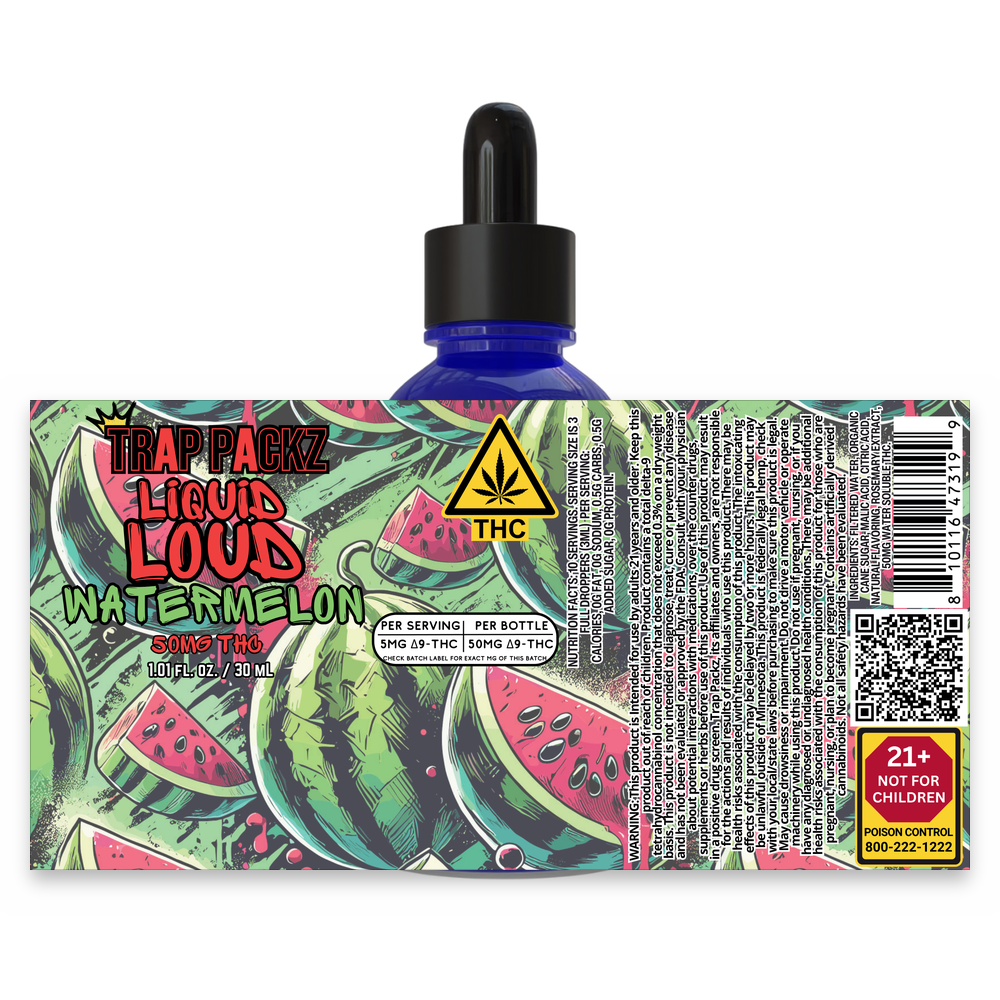 Trap Packz Liquid Loud Watermelon 50mg THC full label